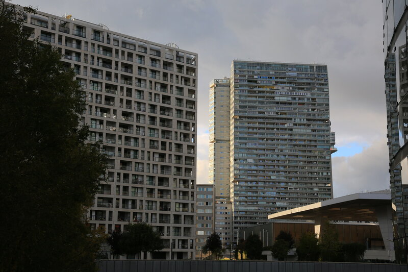 Tall Apartment Buildings — Gray, Overcast