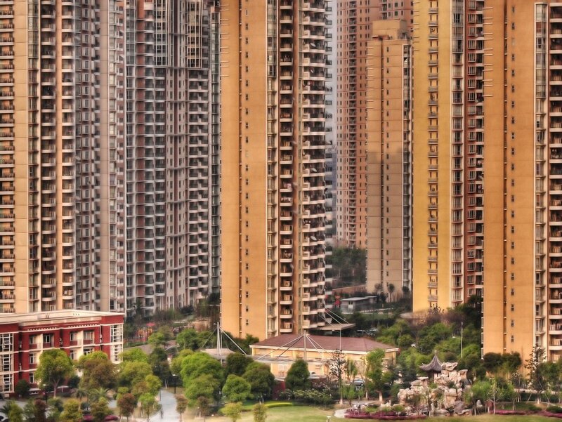 tall apartment buildings in a city