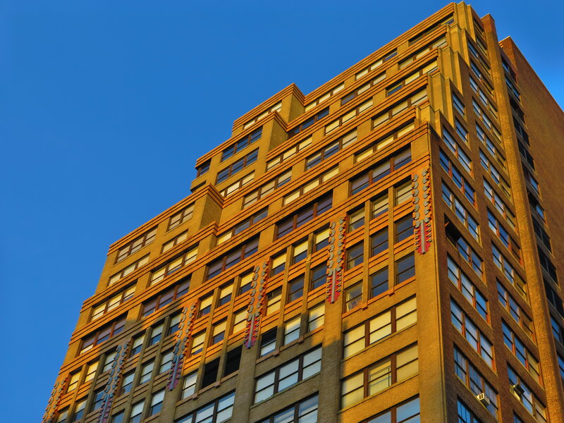 Tall Brick Building — Blue, Dramatic