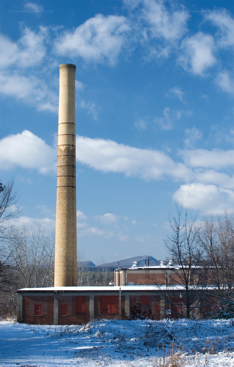 tall brick chimney in winter