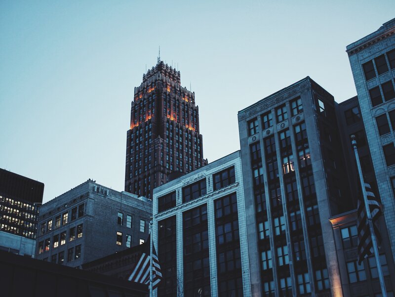 Tall Building at Dusk — Blue, Dramatic