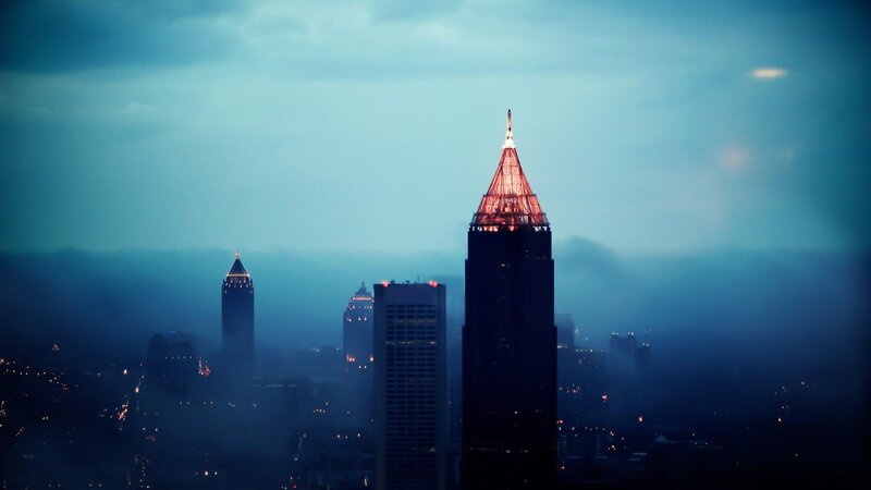 Tall Building at Night — Blue, Dramatic