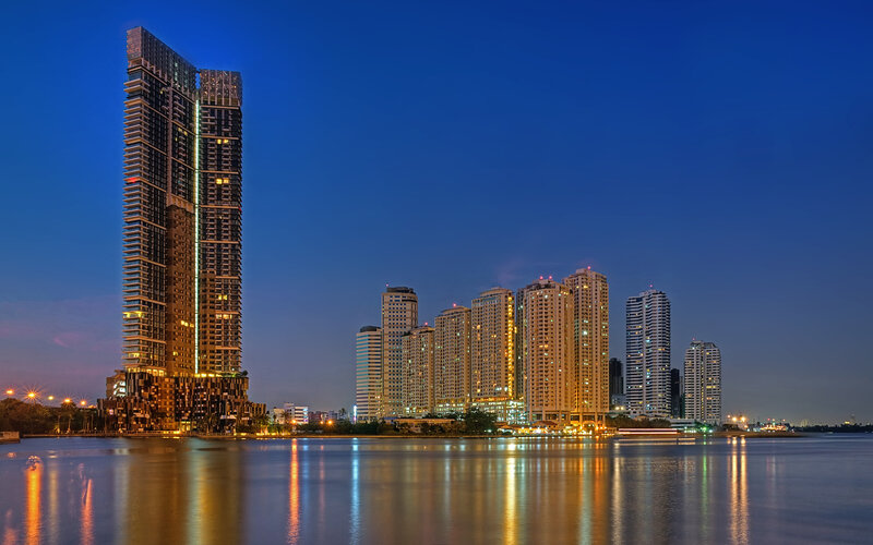 Tall Building at Night — Blue, Serene