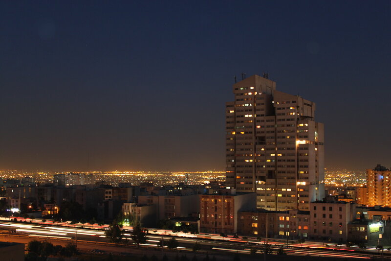 Tall Building at Night — Blue