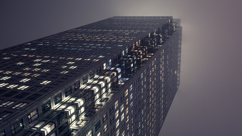 Tall Building at Night — Gray