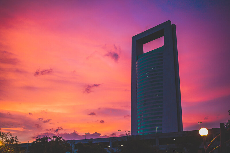 Tall Building at Sunset — Pink