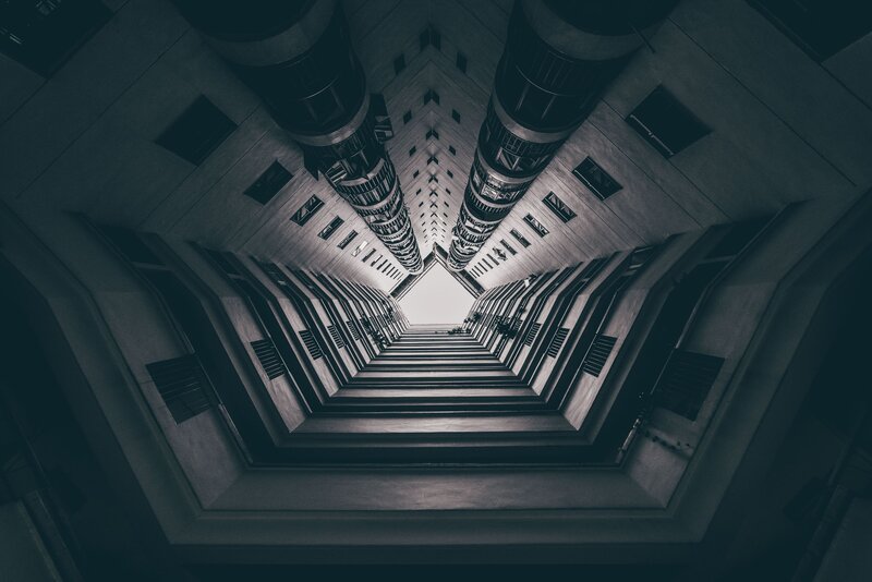 Tall Building Atrium — Gray
