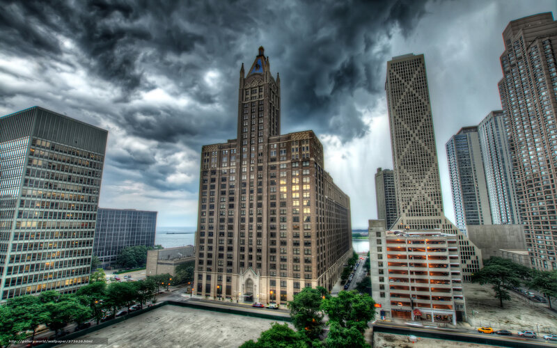 Tall Building in City — Gray, Dramatic, Afternoon