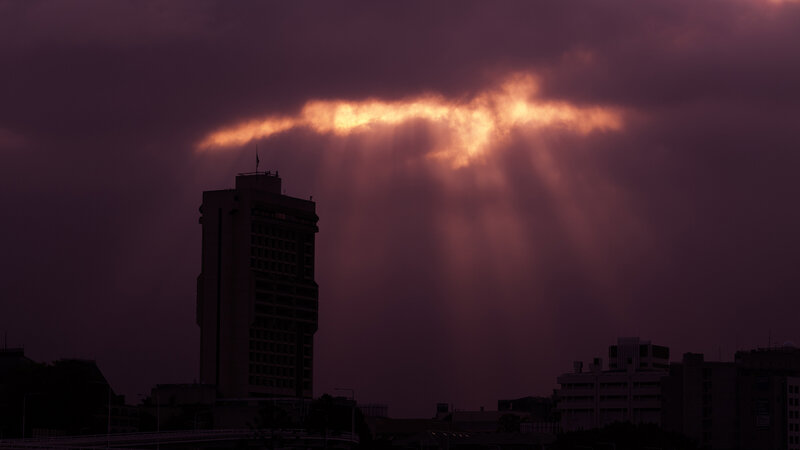 Tall Building Silhouette — Purple