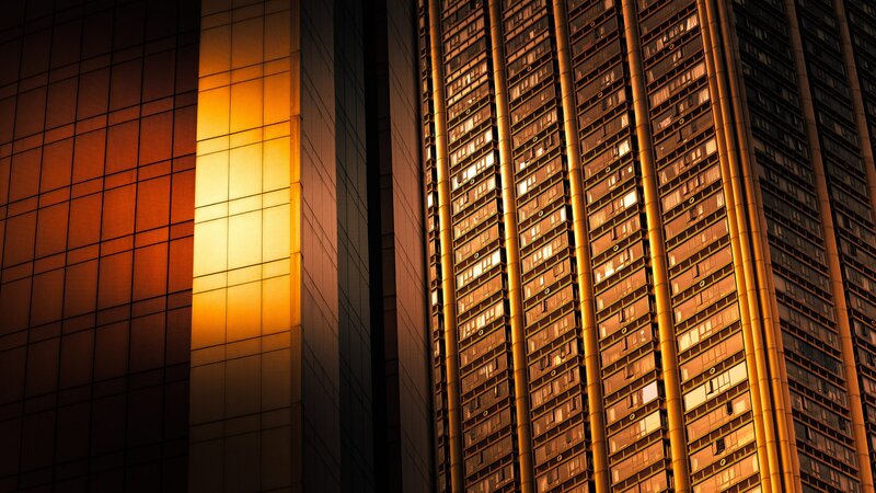 Tall Buildings at Dusk — Gold