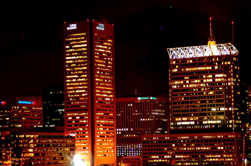 Tall Buildings at Night — Black, Dark, Photograph, Skyscrapers