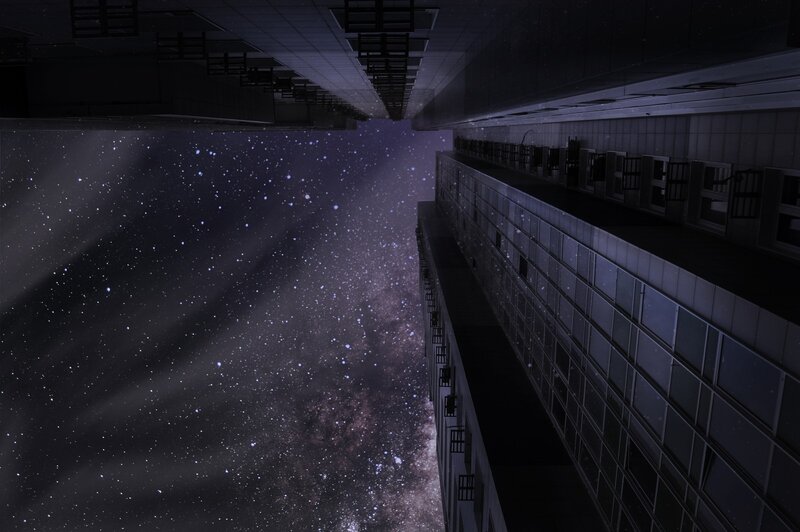 Tall Buildings at Night — Black, Dramatic, Digital Art