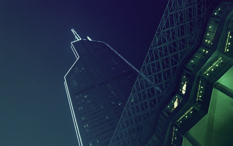 Tall Buildings at Night — Blue