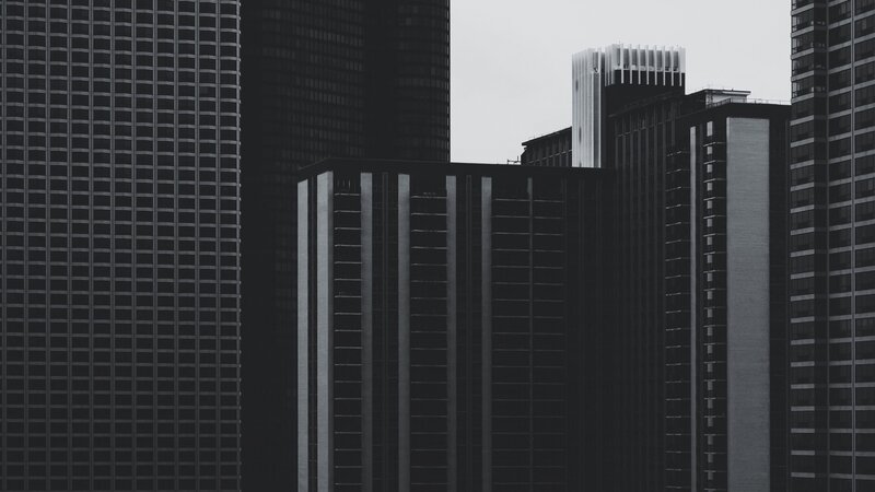 Tall Buildings in City — Black, Dramatic, Photograph, Skyscrapers