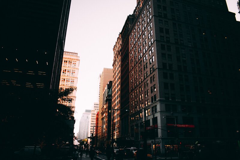 Tall Buildings in City — Black, Dramatic, Sunset