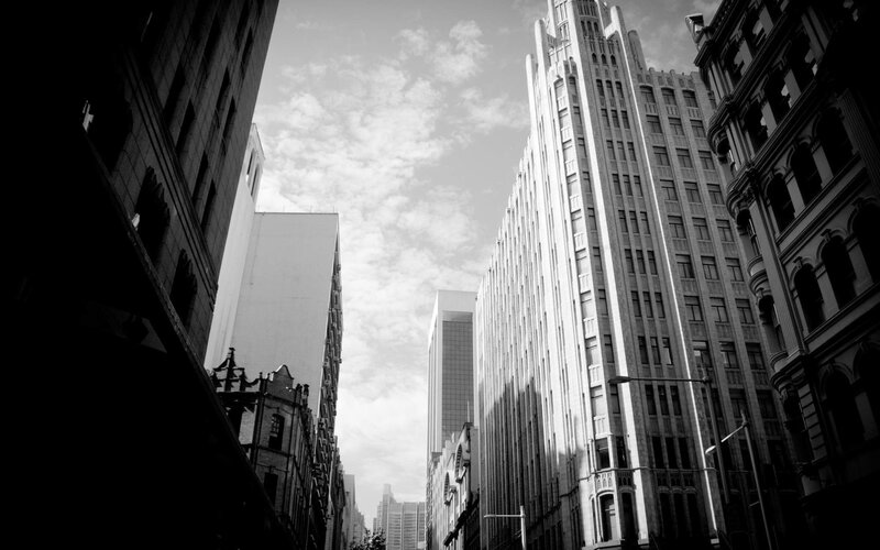 Tall Buildings in City — Black, Dramatic