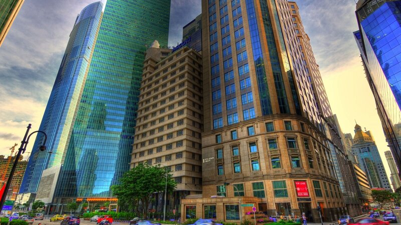 Tall Buildings in City — Blue, Dramatic