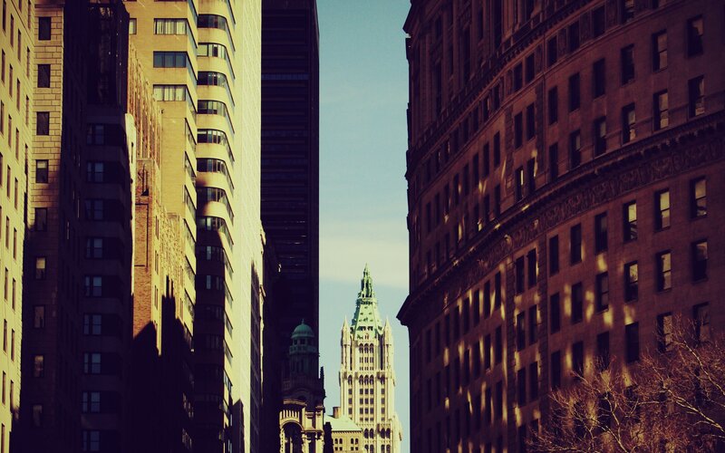Tall Buildings in City — Brown, Dramatic