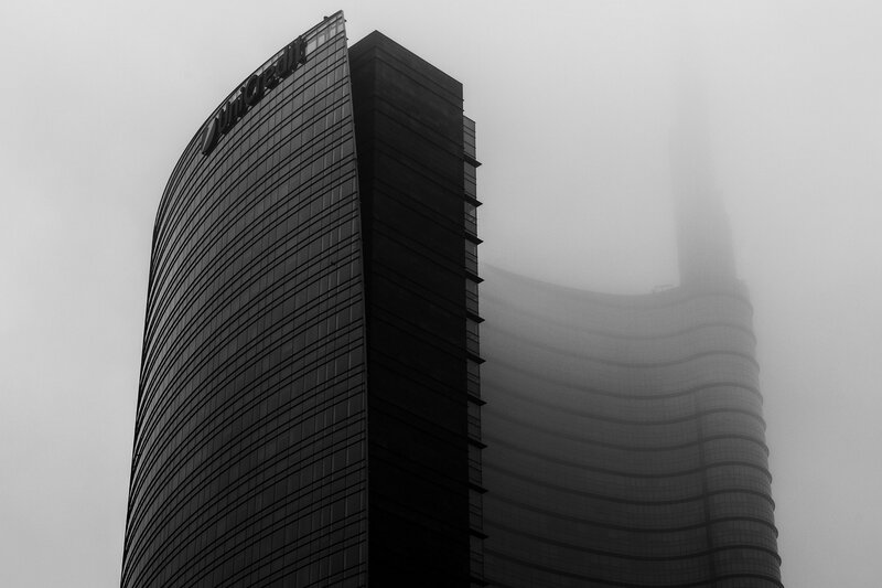 Tall Buildings in Fog — Black