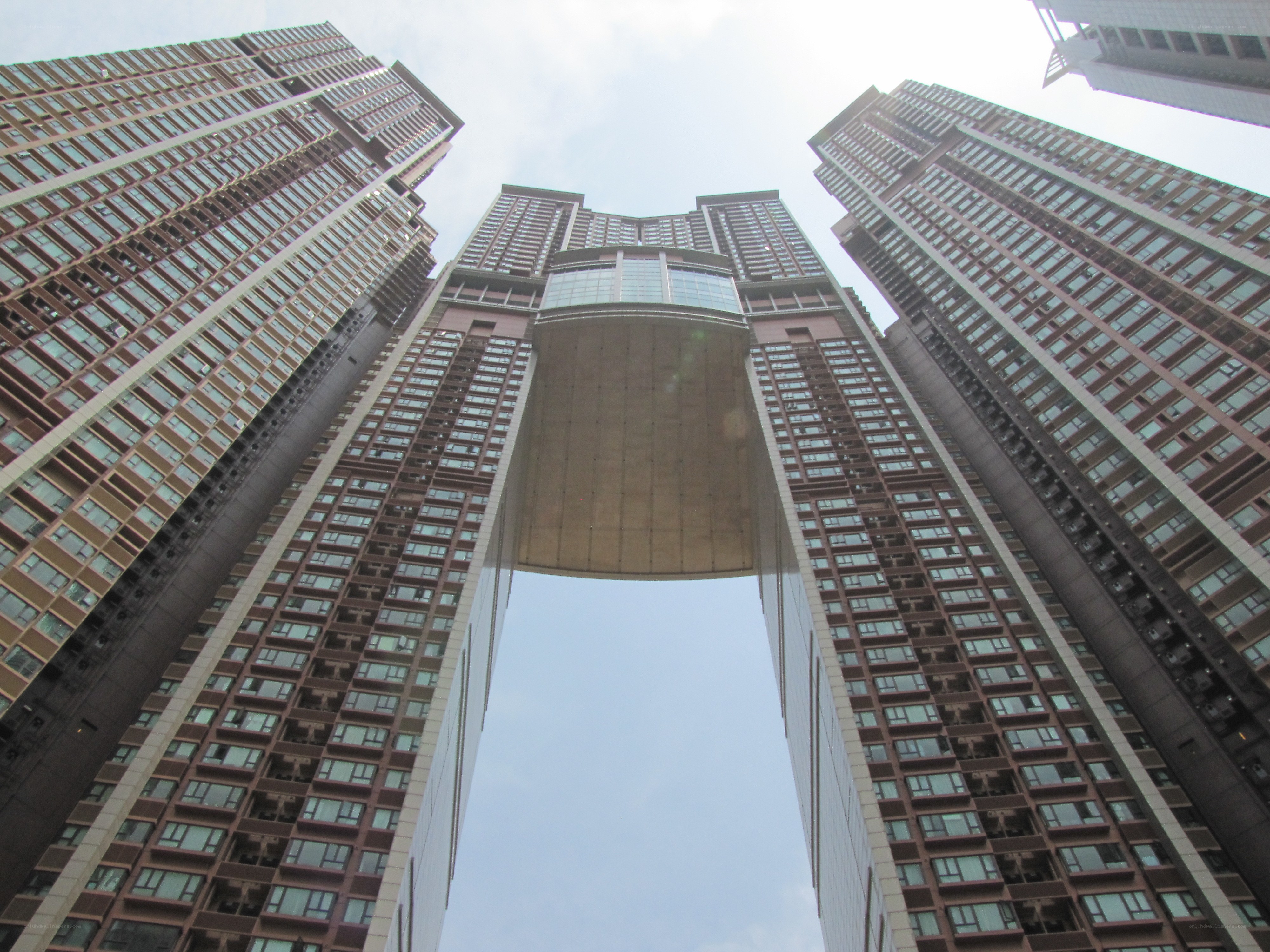 tall buildings with sky bridge