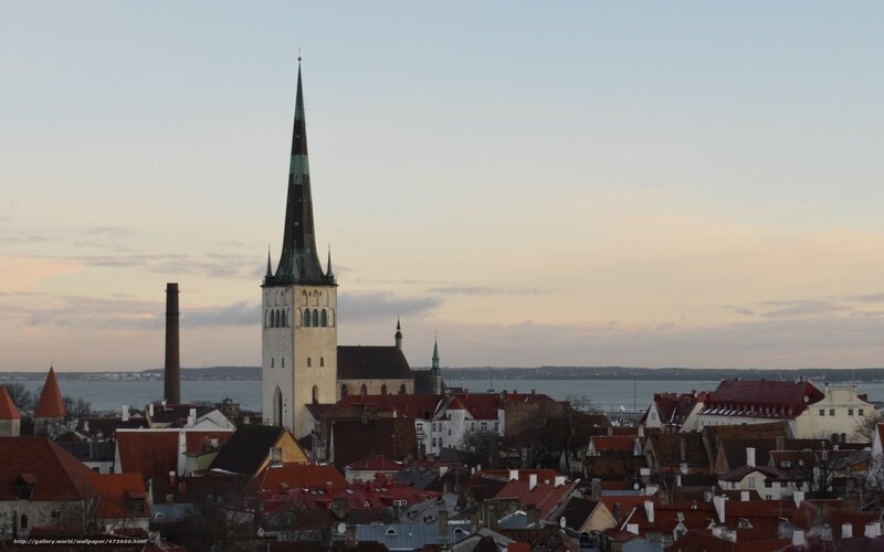 Tall church spire in old town