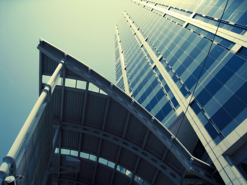 Tall Glass Building — Blue, Dramatic, Afternoon