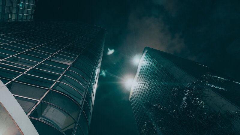 Tall Glass Buildings — Black, Dramatic, Night
