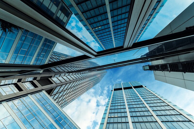 Tall Glass Buildings — Blue, Dramatic, Afternoon, Photograph, Skyscrapers, Sky
