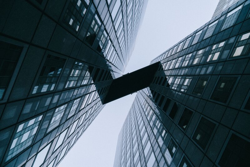Tall Glass Buildings — Blue, Dramatic, Photograph, Skyscraper