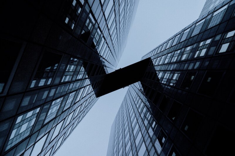 Tall Glass Buildings — Blue, Dramatic, Photograph