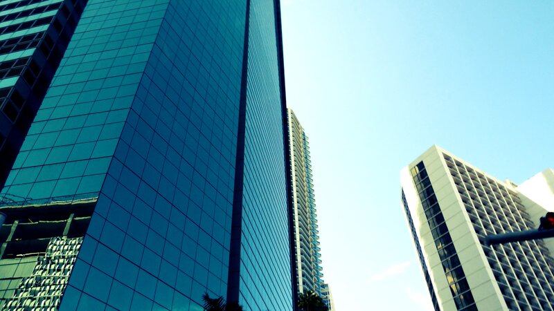 Tall Glass Buildings — Blue, Dramatic