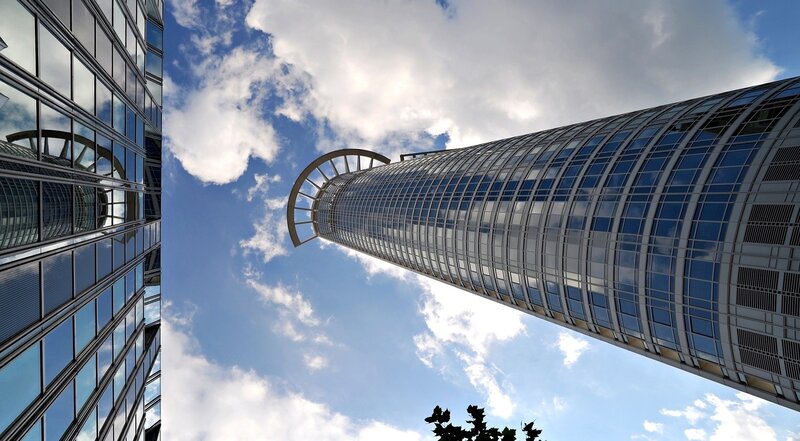 Tall Glass Skyscraper — Blue, Dramatic, Afternoon, Photograph