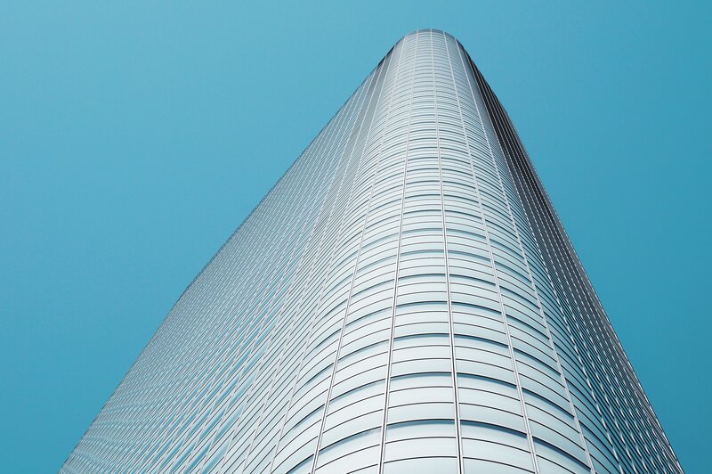 Tall Glass Skyscraper — Blue, Dramatic, Photograph