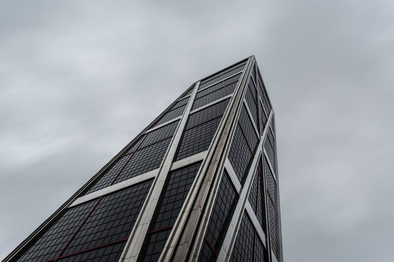 Tall Glass Skyscraper — Gray, Dramatic, Photograph, Sky