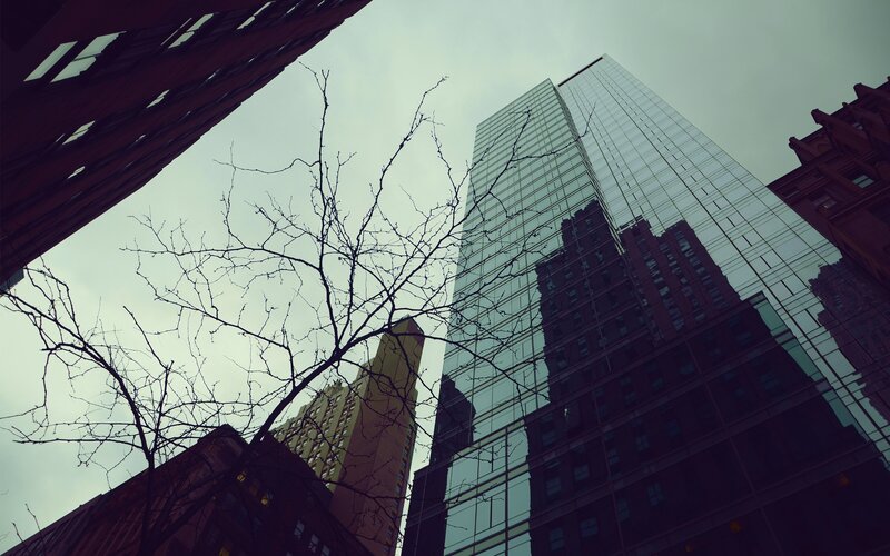 Tall Glass Skyscraper — Gray, Dramatic
