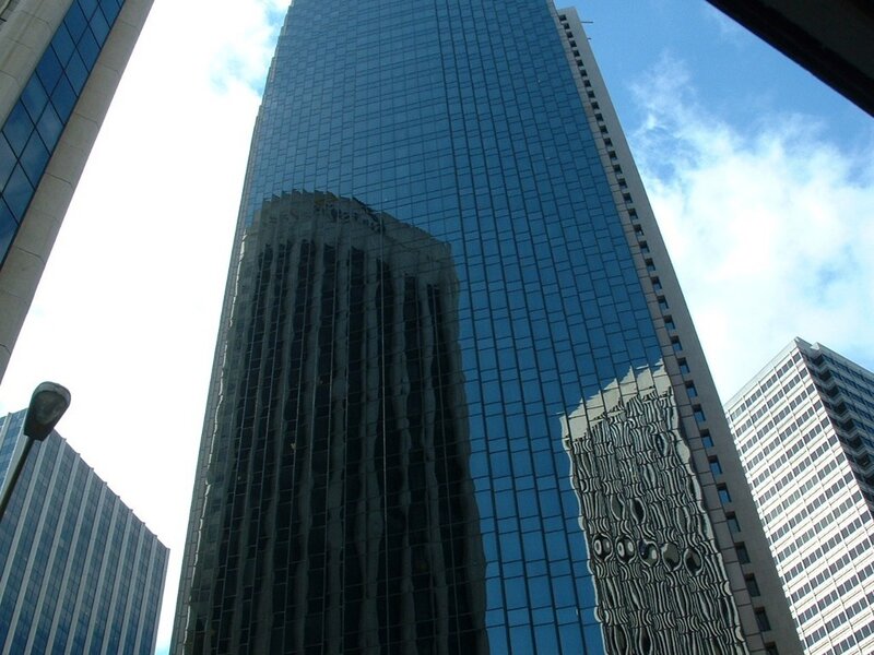 tall glass skyscraper in city