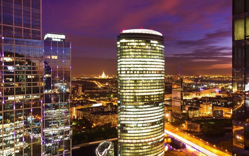 Tall Glass Skyscraper — Purple