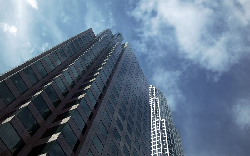 Tall Glass Skyscrapers — Blue, Dramatic, Afternoon