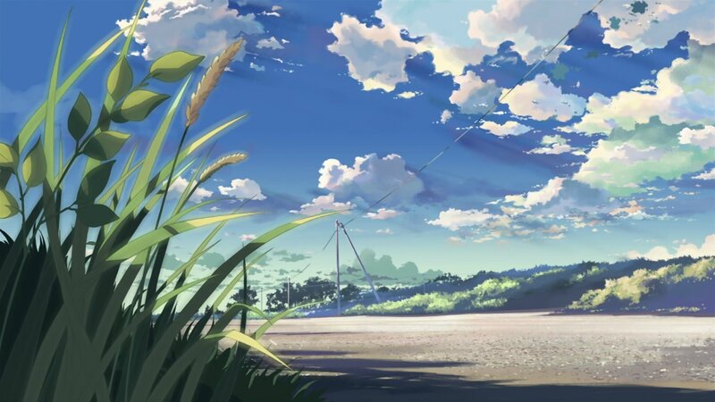 Tall Grass in Field — Blue, Serene, Afternoon, Anime, Clouds