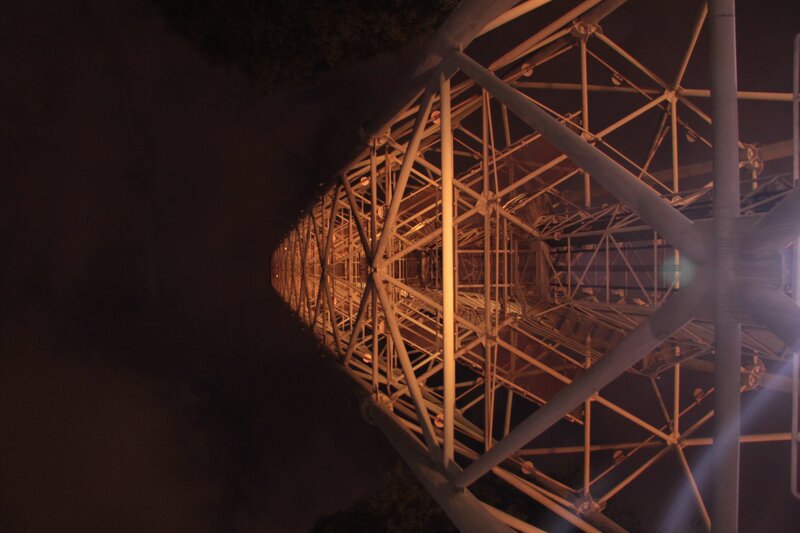 tall metal structure at night