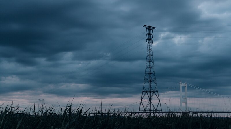 Tall Power Line Tower — Blue