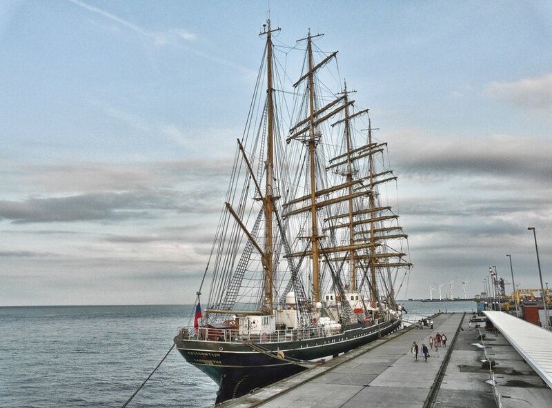Tall Ship at Dock — Blue