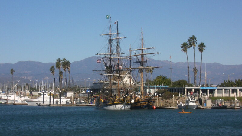 Tall Ship in Harbor — Blue, Serene