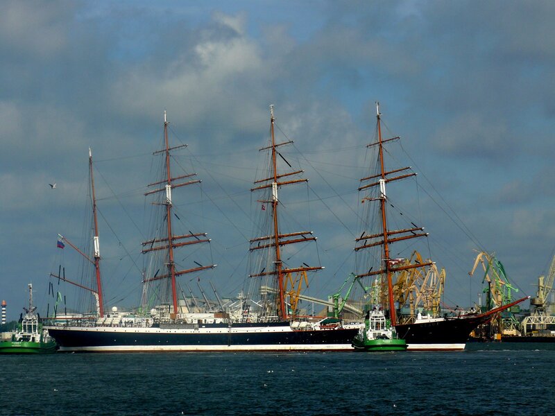 Tall Ship in Harbor — Blue