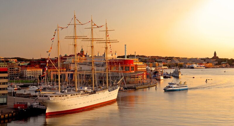Tall Ship in Harbor — Orange