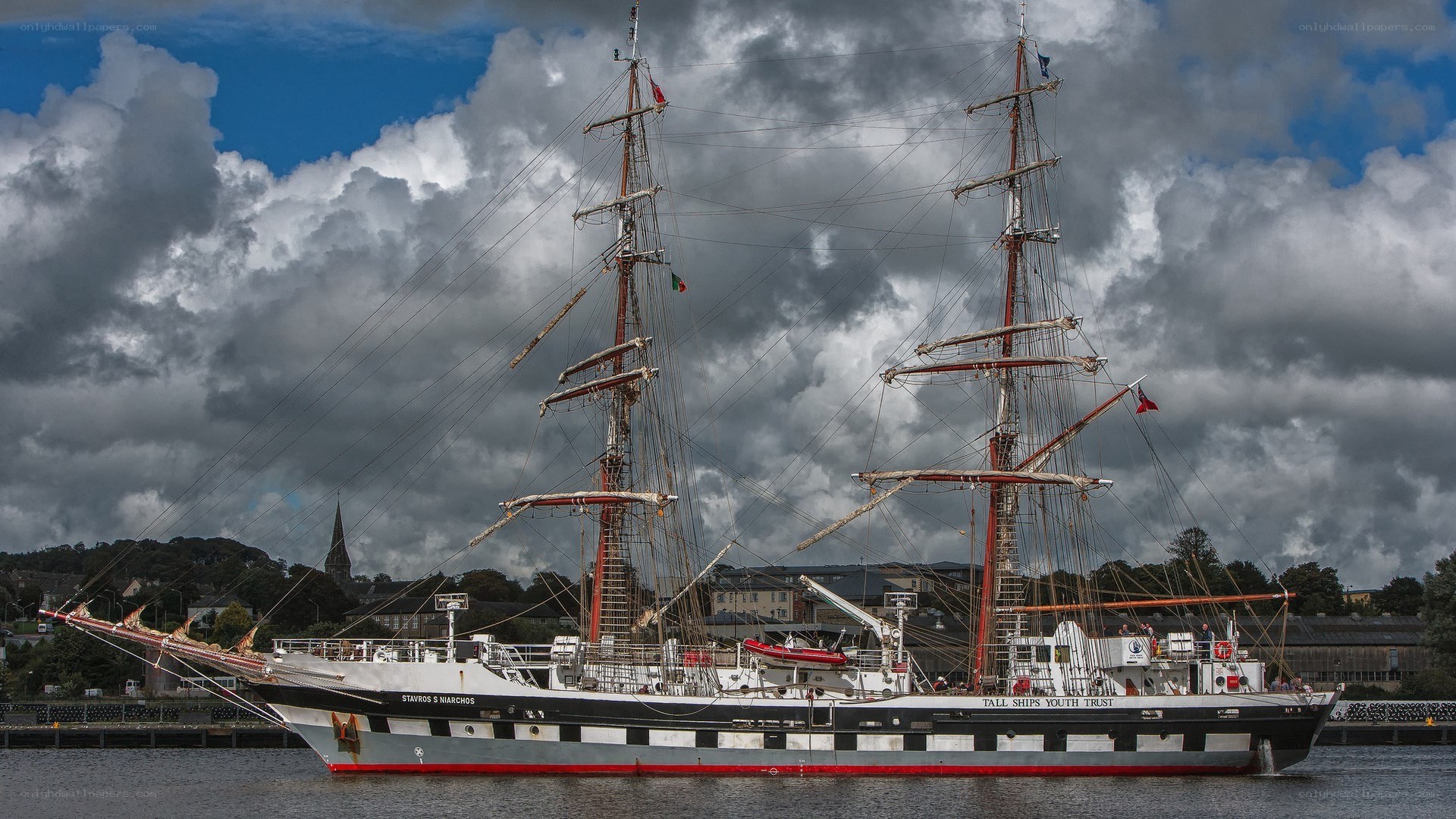 Tall ship in harbor