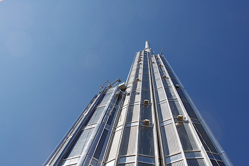 tall skyscraper against blue sky