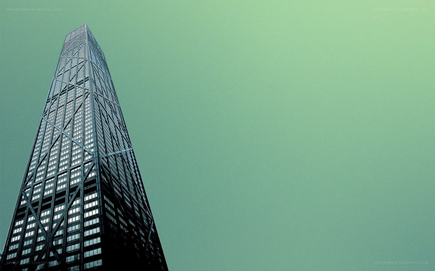 tall skyscraper against green sky