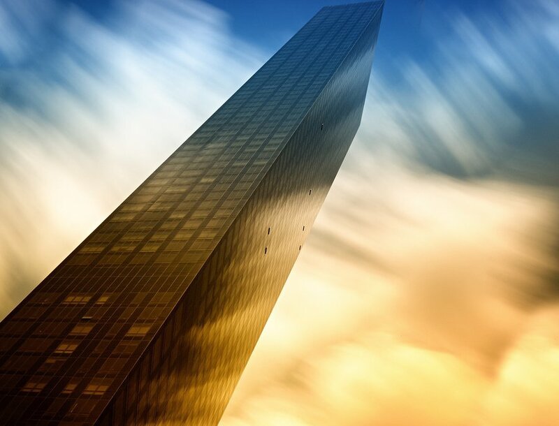 tall skyscraper at sunset