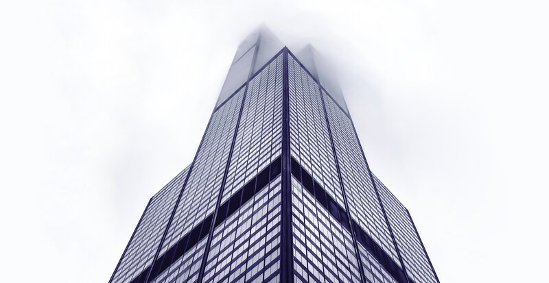 Tall Skyscraper in Fog — Gray